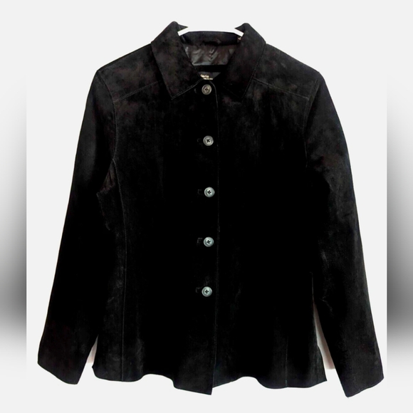 NWOT Valerie Womens 2-4 Petite Medium Black Suede Leather Jacket - Picture 1 of 8